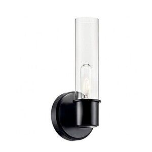 New Kichler Aviv 1 Light Wall Sconce with Clear Glass in Black 52653BK 13 Inch